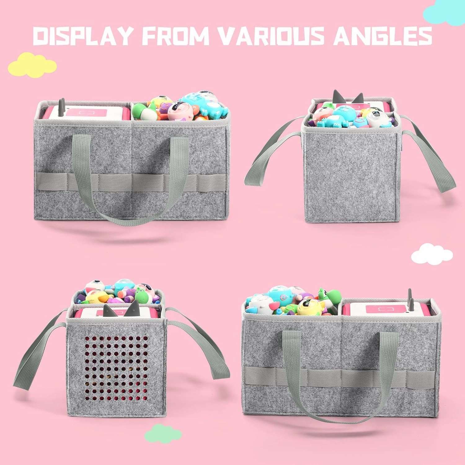 Portable Carrying Case Compatible with Toniebox Starter Set and Tonies Figurines,Travel Felt Cloth Musical Toy Folding Bag for Toniebox Accessories (Gray)