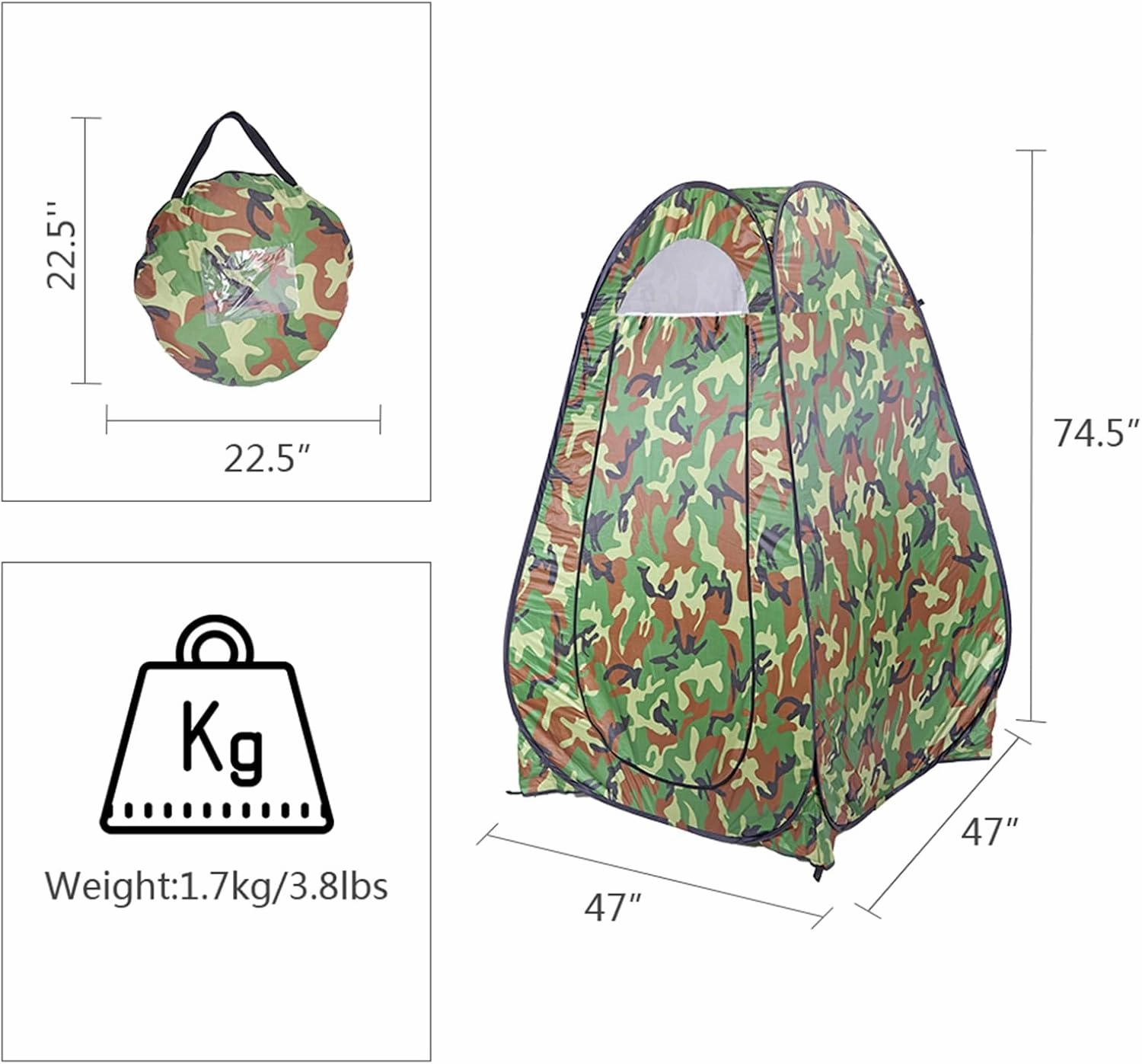 Portable Pop Up Privacy Shower Tent, Privacy Changing Room Tent, Outdoor Camping Bathroom Toilet Tent, Collapsible Shelter for Emergency – Lightweight & Sturdy, Easy Set Up, Foldable - with Carry Bag