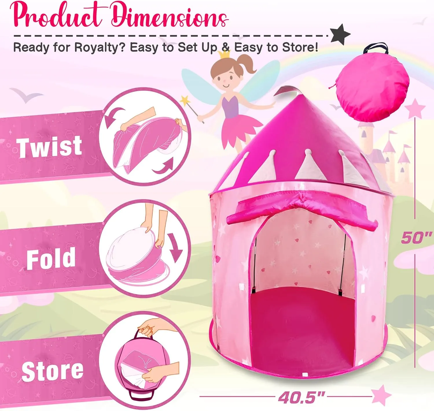 Princess Castle Play Tent: Sparkling Adventures, Portable Royal Fun for Kids, Collapsible Design, Spacious and Enchanting - Ideal Gift for Little Royalty's Imaginative Play Ages 3 and Up!