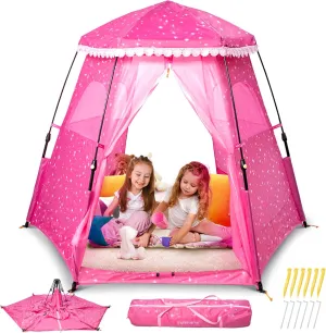 Princess Pop-up Play Tent for Girls: 78"x66" Large Playhouse Castle for Kids Indoor & Outdoor (Pink)