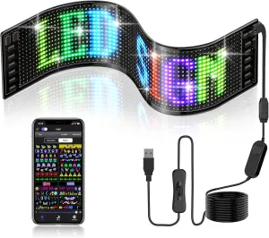 Programmable Led Sign, 15''x4'' Pre-made Animations & Customizable Text Led Car Sign, Bluetooth APP Control Scrolling LED Sign, Custom,Graffiti Flexible Led Matrix Panel for Car Store Hotel Holiday