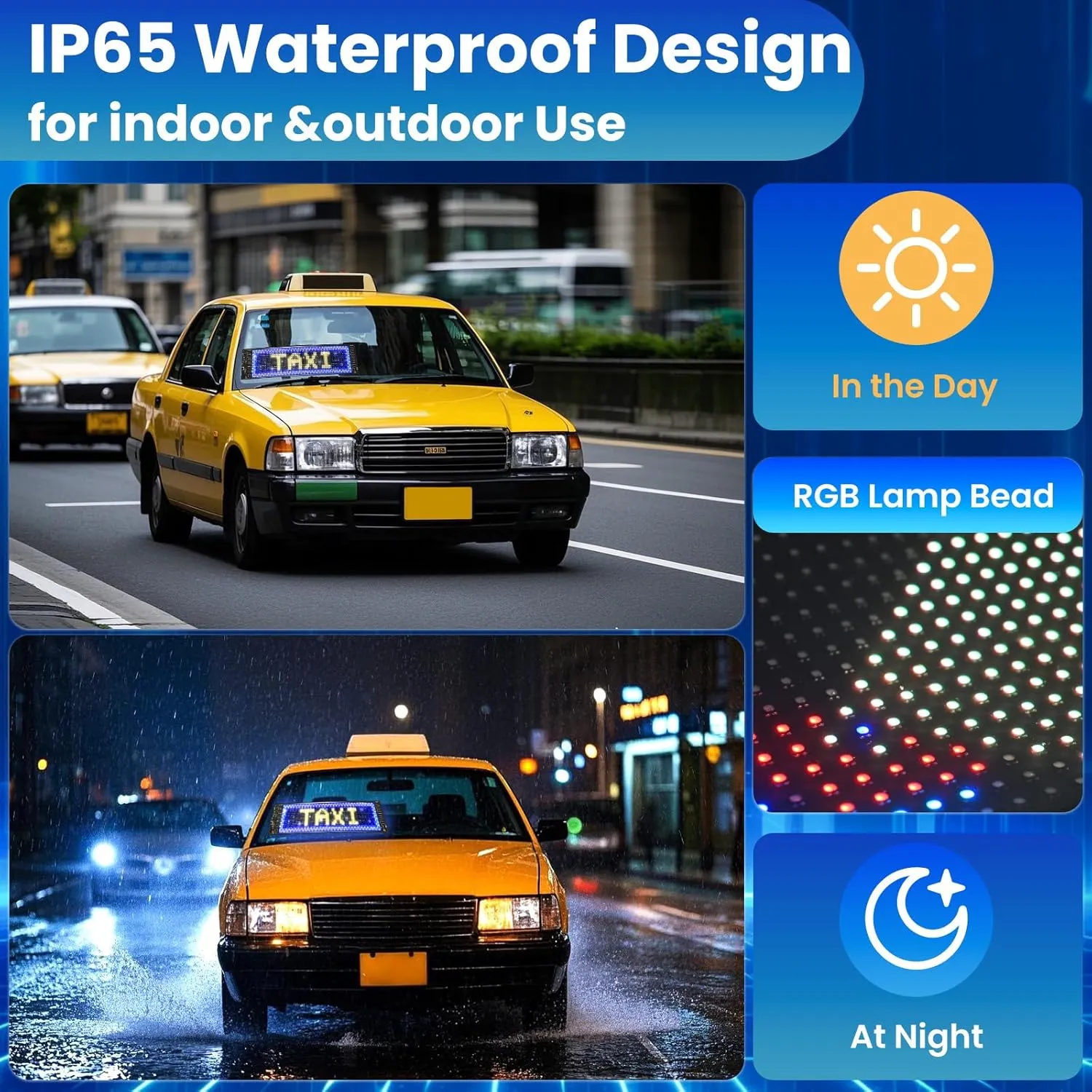 Programmable Scrolling LED Sign, 14.7"x3.6" Flexible Digital Display, USB & APP Control, Custom DIY Editor for Text, Patterns & Animations, Perfect for Car, Store, School, Hotel