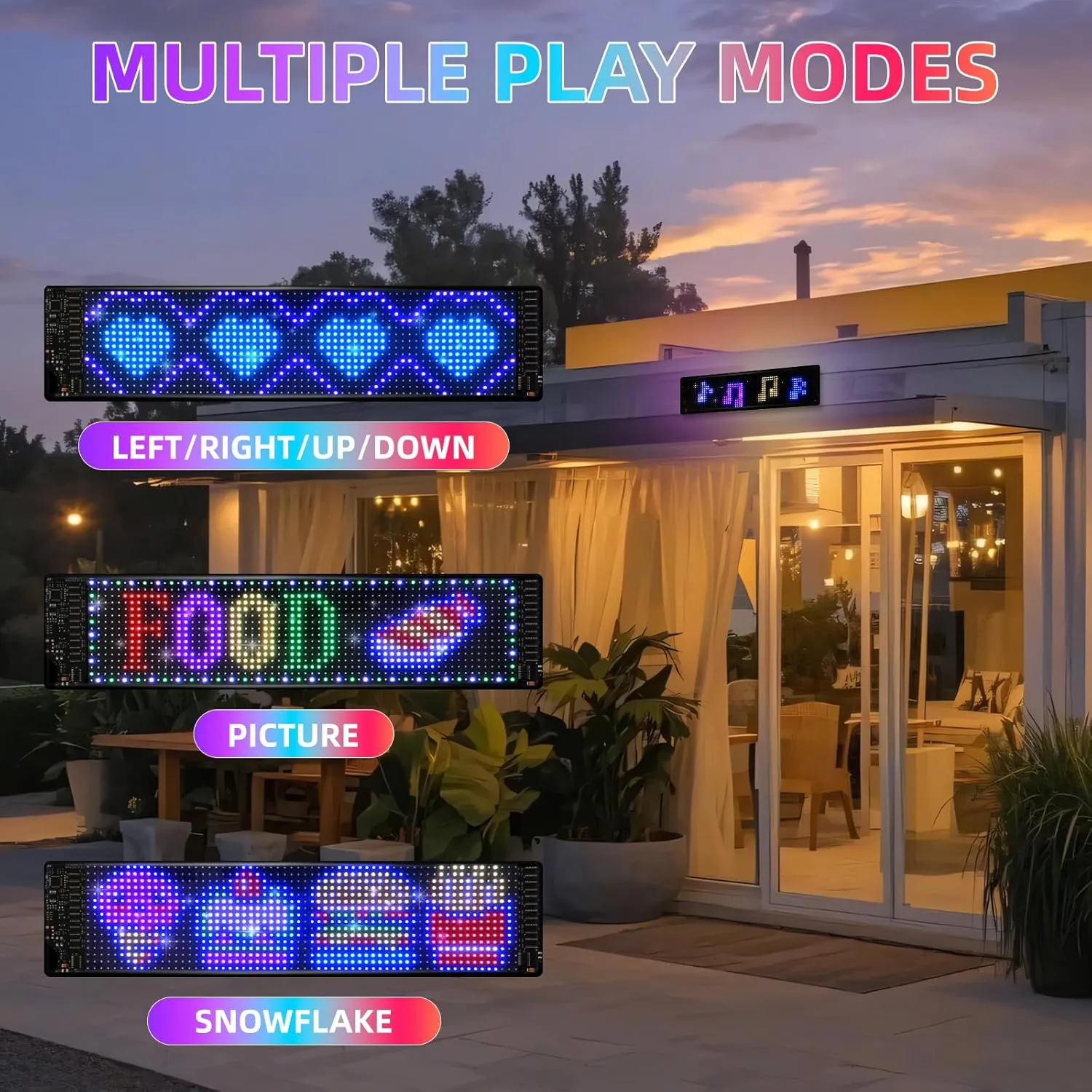 Programmable Scrolling LED Sign, 14.7"x3.6" Flexible Digital Display, USB & APP Control, Custom DIY Editor for Text, Patterns & Animations, Perfect for Car, Store, School, Hotel
