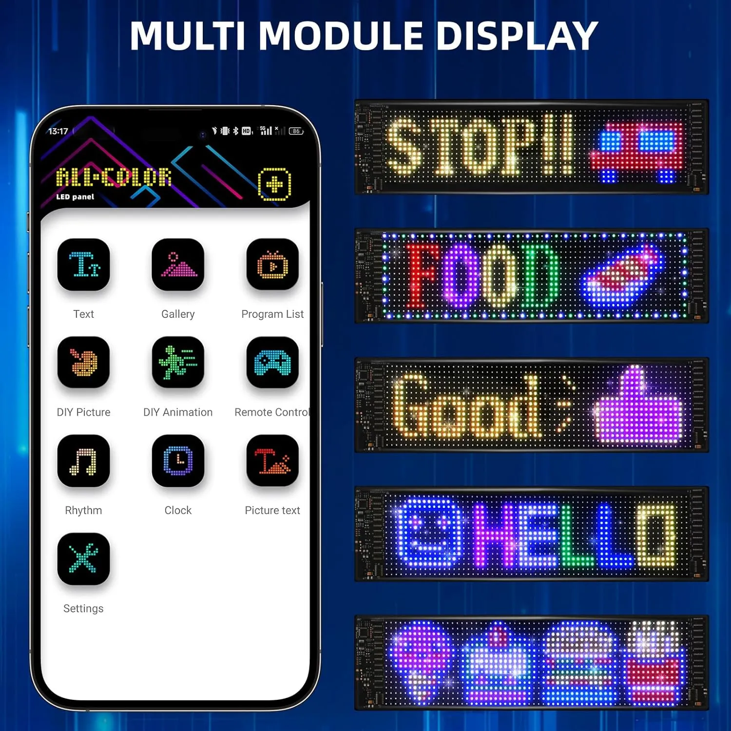 Programmable Scrolling LED Sign, 14.7"x3.6" Flexible Digital Display, USB & APP Control, Custom DIY Editor for Text, Patterns & Animations, Perfect for Car, Store, School, Hotel
