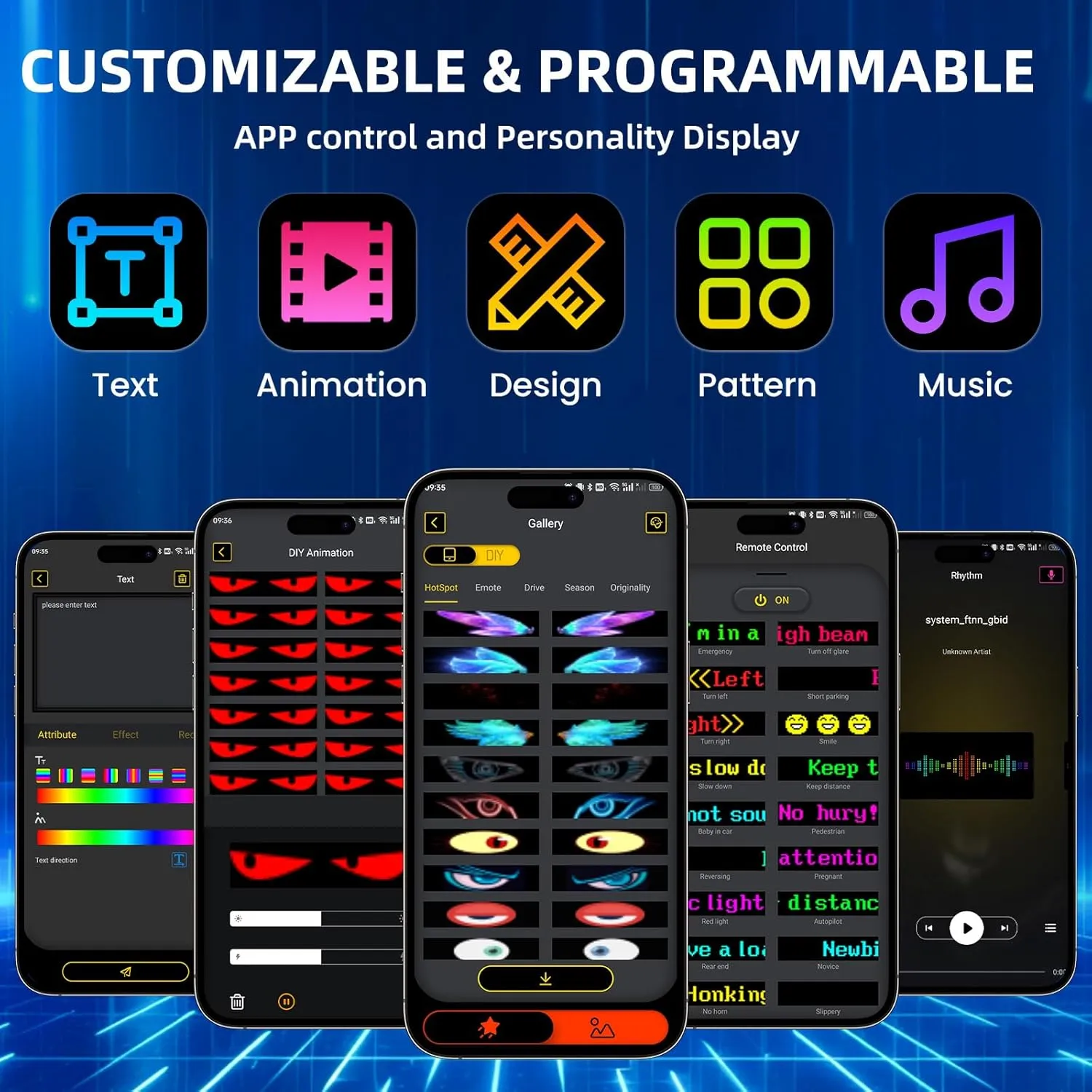 Programmable Scrolling LED Sign, 14.7"x3.6" Flexible Digital Display, USB & APP Control, Custom DIY Editor for Text, Patterns & Animations, Perfect for Car, Store, School, Hotel