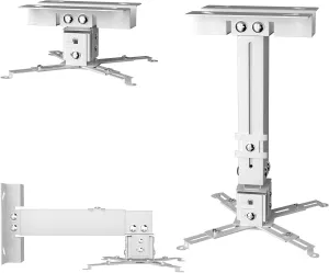 Projector Ceiling Mount, Wall Mount Adjustable Height and Extendable Arms, 3-in-1 Universal Ceiling Holder, Projector Mount Quick Release for Epson, Optoma, Benq (White)