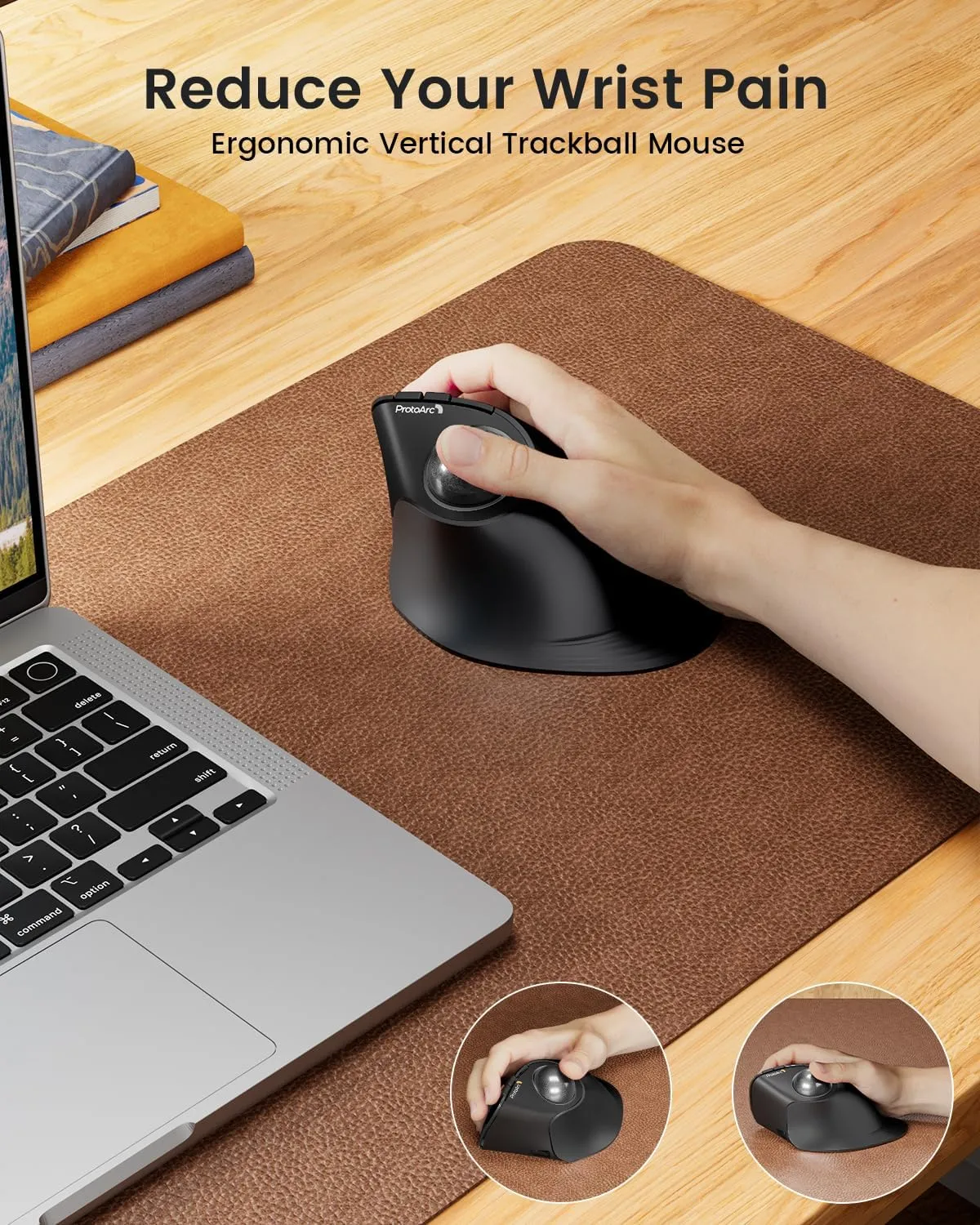 ProtoArc Vertical Wireless Trackball Mouse, EM05 NL Bluetooth Ergonomic Rollerball Mouse Rechargeable Computer Laptop Thumb Mice, 3 Device Connection, Compatible with iPad, Mac, Windows, PC-Gray