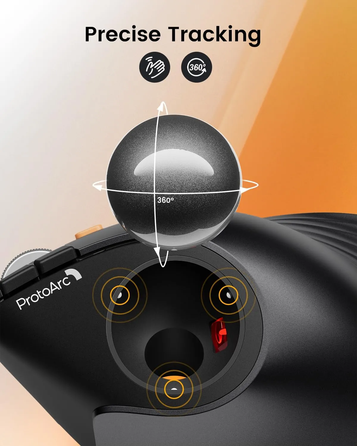 ProtoArc Vertical Wireless Trackball Mouse, EM05 NL Bluetooth Ergonomic Rollerball Mouse Rechargeable Computer Laptop Thumb Mice, 3 Device Connection, Compatible with iPad, Mac, Windows, PC-Gray