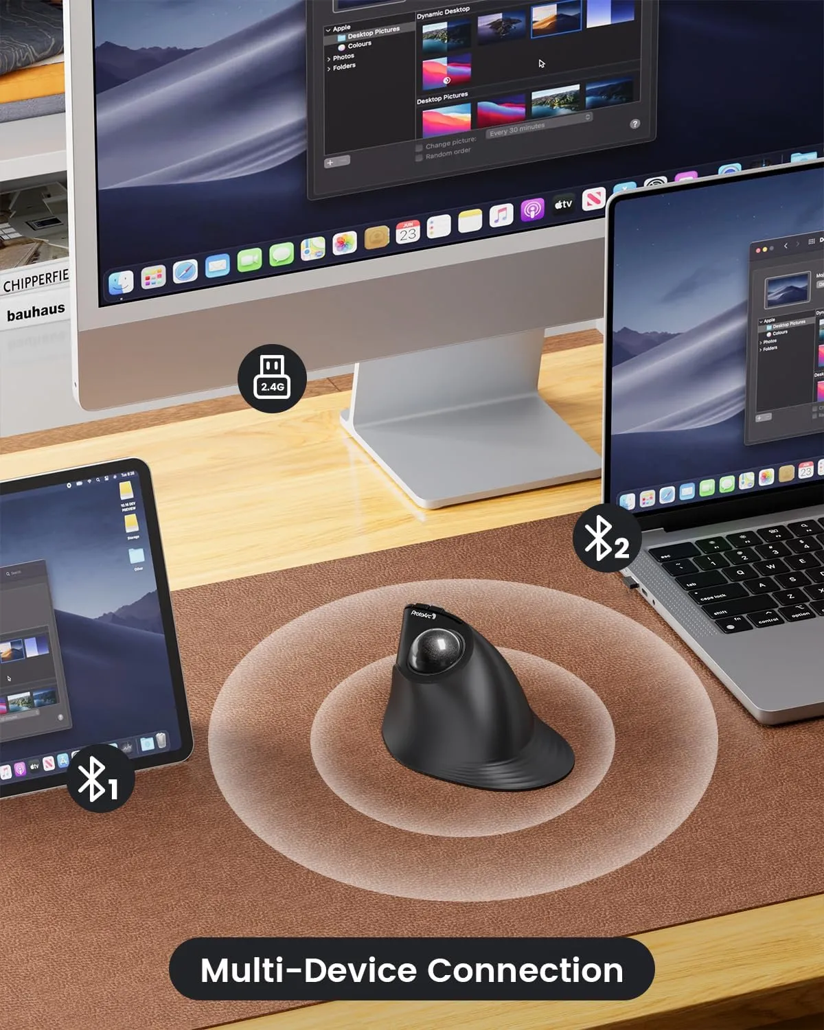 ProtoArc Vertical Wireless Trackball Mouse, EM05 NL Bluetooth Ergonomic Rollerball Mouse Rechargeable Computer Laptop Thumb Mice, 3 Device Connection, Compatible with iPad, Mac, Windows, PC-Gray
