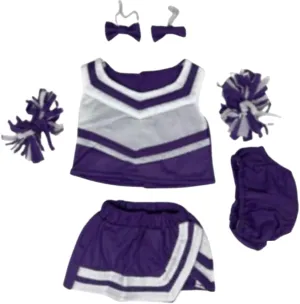 Purple and White Cheerleader Outfit Fits 6 to 10 Inch Stuffed Animals Mini Spirit Uniform for Plush Toys Like Teddy Bears, Dolls, and Bunnies Cheer Costume for Kids Accessories Gift Ideas