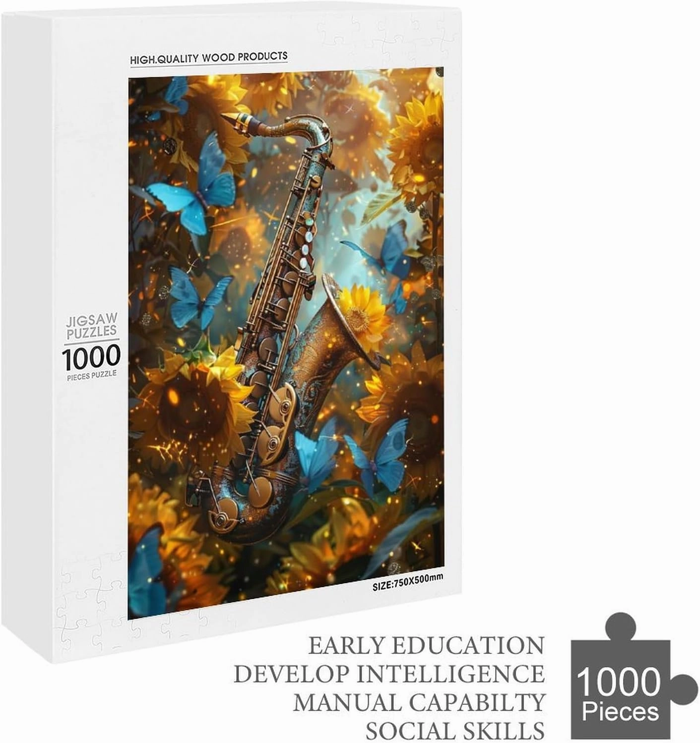 Puzzles for Adults 1000 Pieces - Sunflower Butterfly Saxophone Musical Instruments Funny Educational Puzzles Toys for Boys and Girls