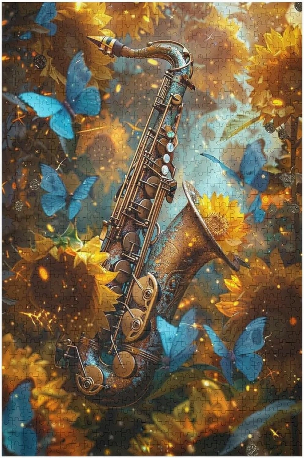 Puzzles for Adults 1000 Pieces - Sunflower Butterfly Saxophone Musical Instruments Funny Educational Puzzles Toys for Boys and Girls