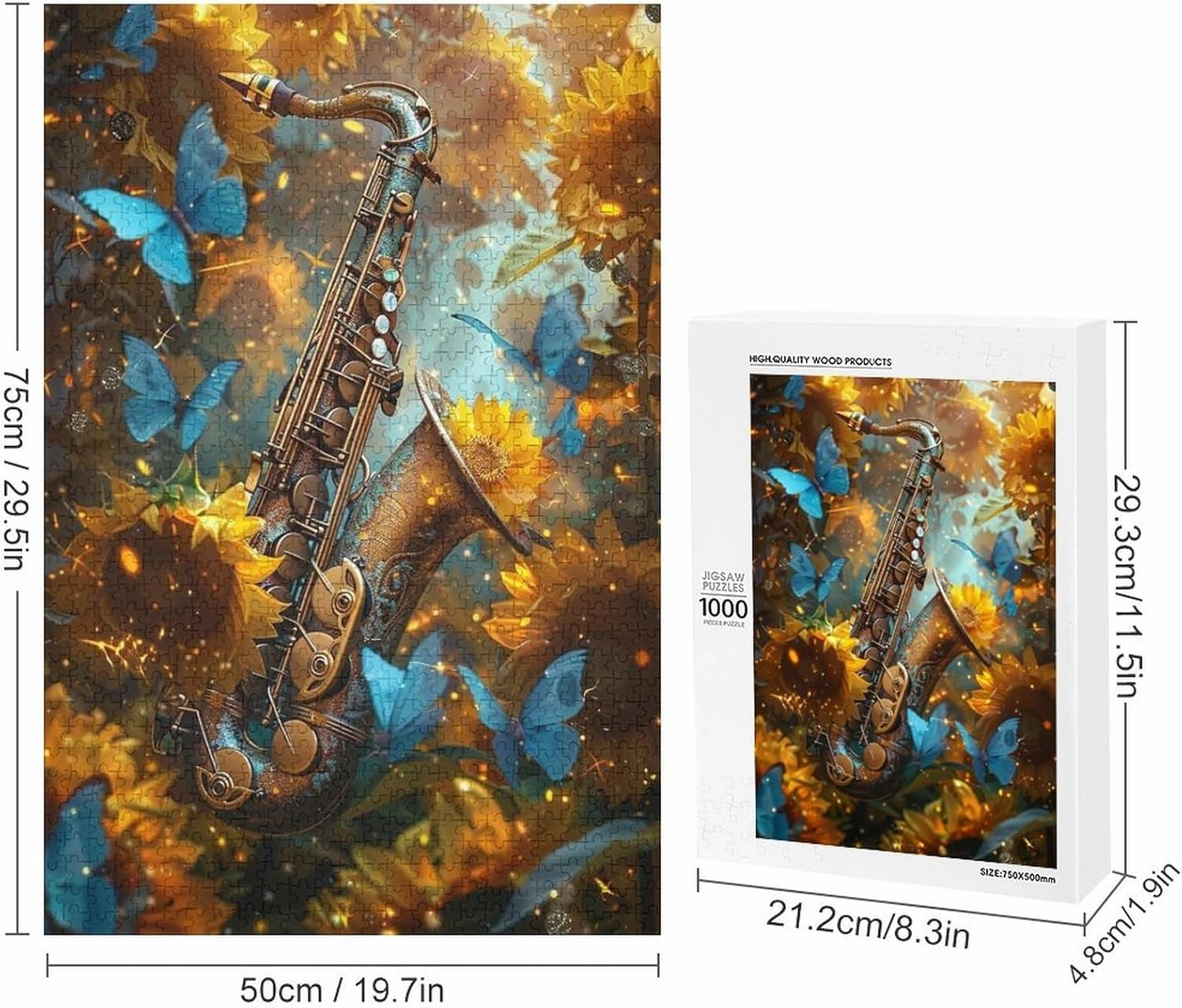 Puzzles for Adults 1000 Pieces - Sunflower Butterfly Saxophone Musical Instruments Funny Educational Puzzles Toys for Boys and Girls