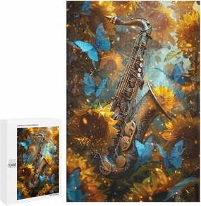 Puzzles for Adults 1000 Pieces - Sunflower Butterfly Saxophone Musical Instruments Funny Educational Puzzles Toys for Boys and Girls