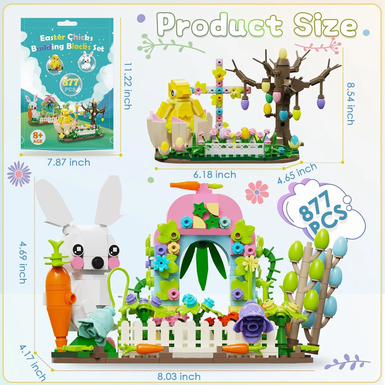 QOQ Bunny and Chick Building Blocks Set, Rabbits Building Toy Set for Adults Kids Easter Basket Stuffers Easter Toys for Kids Boys Girls Age 8  Christmas Birthday Children's Day Gifts (877 PCS)