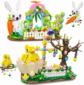 QOQ Bunny and Chick Building Blocks Set, Rabbits Building Toy Set for Adults Kids Easter Basket Stuffers Easter Toys for Kids Boys Girls Age 8  Christmas Birthday Children's Day Gifts (877 PCS)