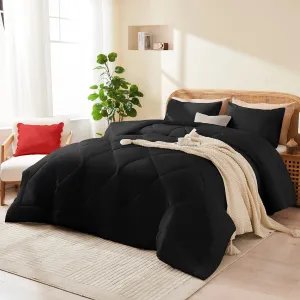 Queen Comforter Set Black, 3 Pieces Lightweight All Season Solid Bedding Comforters Sets, Down Alternative Comforter Bed Set Quilt Blanket, (90x90In Comforter & 2 Pillowcases)