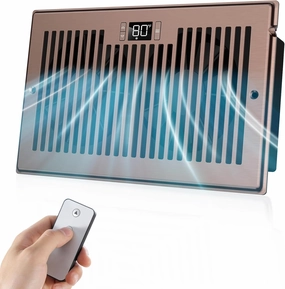 Quiet Register Booster Fan Fits 6" x 10" Register Holes, 10-Speed Smart Heating Cooling AC Vent Fan with Remote Control and Thermostat Control - Bronze