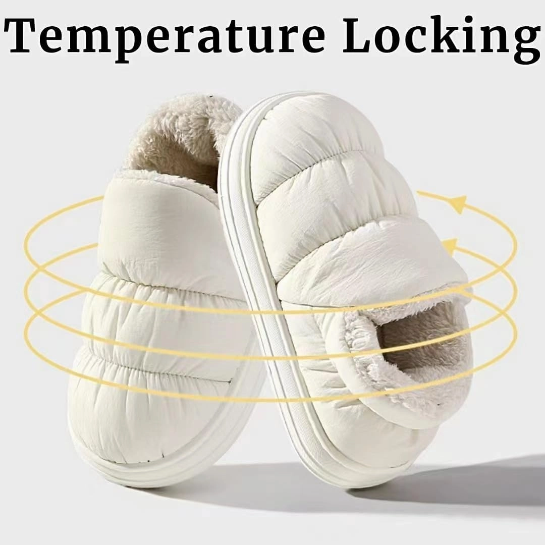 Quilted Puffer House Slippers with Full Foot Coverage Ultra-Soft Cotton Padding Fleece Lining Non-Slip Sole, All-Day Indoor Outdoor Comfort Warmth Shoes for Women Men