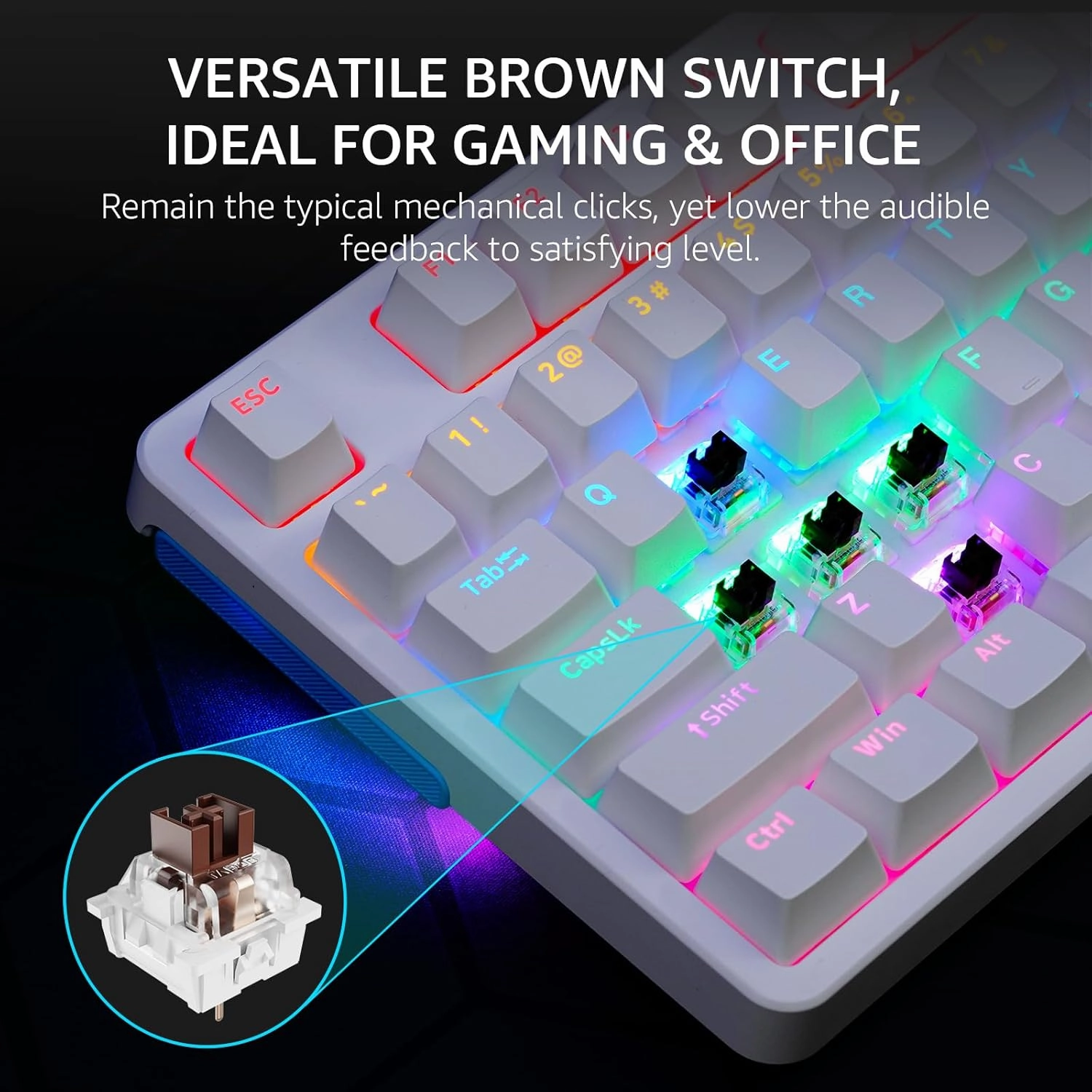 Rapoo V500Pro Full-Size Mechanical Gaming Keyboard, 104 Keys Anti-Ghosting, Customizable Rainbow RGB Backlit, Multimedia Hotkeys, Removable Top Case, USB-C, Heavy Duty, 2024 Edition, Brown Switch