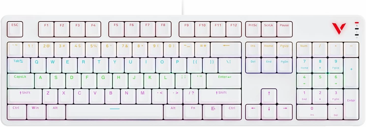 Rapoo V500Pro Full-Size Mechanical Gaming Keyboard, 104 Keys Anti-Ghosting, Customizable Rainbow RGB Backlit, Multimedia Hotkeys, Removable Top Case, USB-C, Heavy Duty, 2024 Edition, Brown Switch