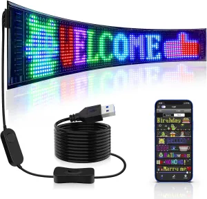 RAYHOME Scrolling Huge Bright Advertising LED Signs, Flexible USB 5V LED Store Sign Bluetooth App Control Custom Text Pattern Animation Programmable Display for Store Car Bar Hotel (27''x5'')