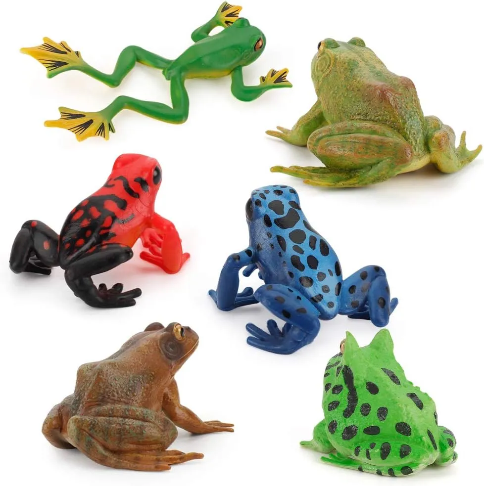 Realistic 6 PCS Animal Frog Bullfrog Model Figures Figurine Family Party Favors Supplies Cake Toppers Set Toys for 5 6 7 8 Years Old Boys Girls Kid Toddlers