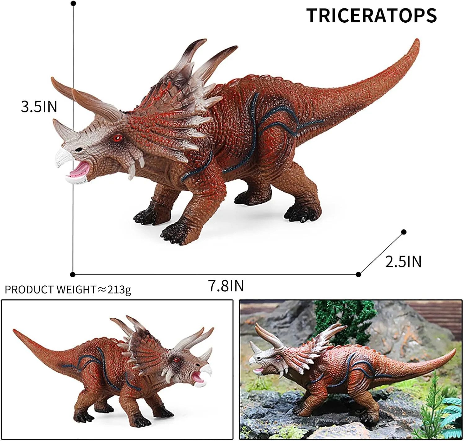 Realistic Triceratops Dinosaur Figure, Triceratops Toy for Kids - Role Play, Collection or Room Decoration
