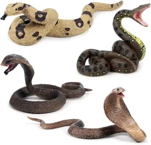 Realistic Wild Life Jungle Animal Action Figures Model Playset Fake Snake Model Party Favors Supplies Cake Toppers Set Toys for Boys Girls Kid (4 PCS)