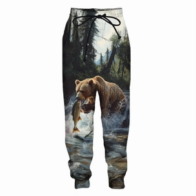 Realistic Grizzly Bear Pant Nature Wildlife Art Graphic Print Casual Wear Men Women Adventure