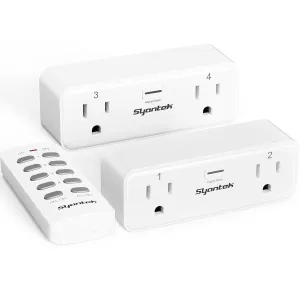 Remote Control Outlet with 2 Independent Control Sockets, Wireless Remote Light Switch Set, Remote Outlet Plug Up to 100 FT Range, FCC Certified, 15A/1875W, White (2 Outlets   1 Remote)