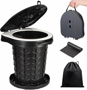 Retractable Portable Toilet Camping Toilet - Adjustable Height Camp Toilet Portable Porta Potty for Adults Kids, Foldable Travel Toilet for Camping, Car, Boat, Beach, Tent and Emergency Use