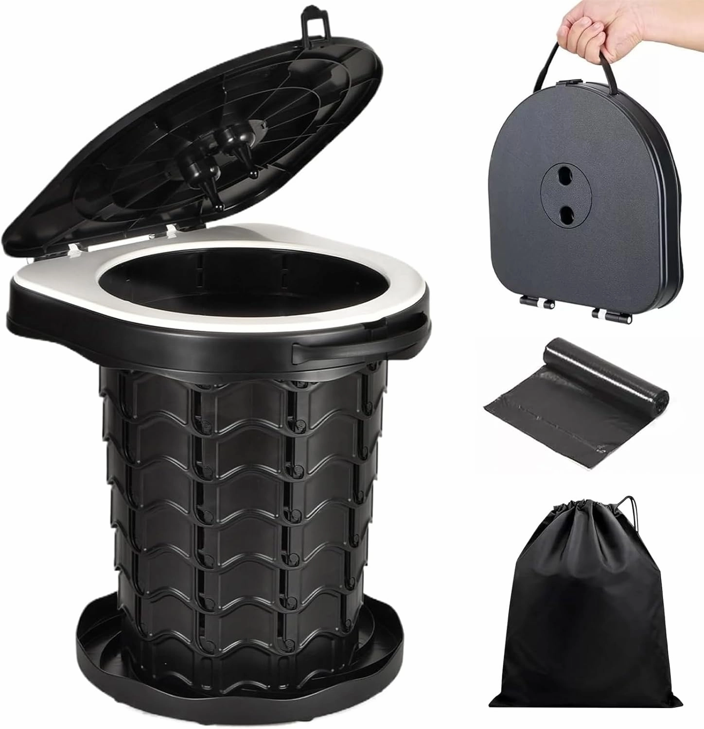 Retractable Portable Toilet Camping Toilet - Adjustable Height Camp Toilet Portable Porta Potty for Adults Kids, Foldable Travel Toilet for Camping, Car, Boat, Beach, Tent and Emergency Use