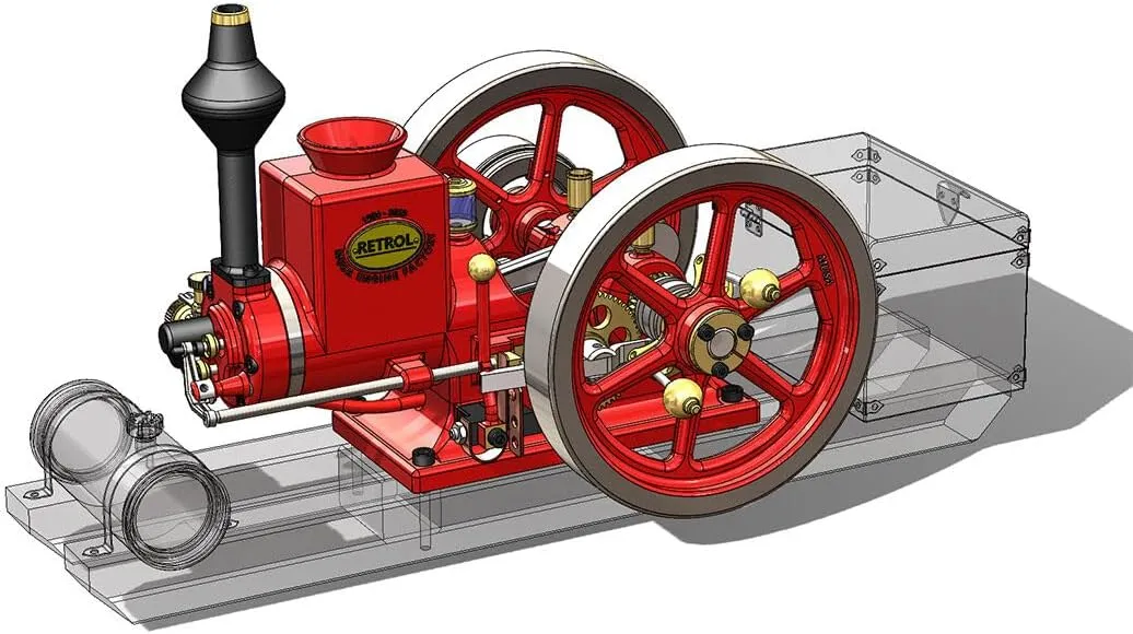 Retrol Engine Model That Works, HM-01 7cc Engine 4-Stroke Horizontal Hit and Miss Internal Combustion Engine Model, Physical Educational Toy Gift for Adults (KIT Version)