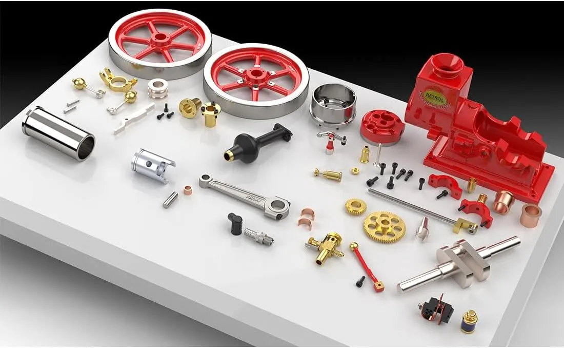 Retrol Engine Model That Works, HM-01 7cc Engine 4-Stroke Horizontal Hit and Miss Internal Combustion Engine Model, Physical Educational Toy Gift for Adults (KIT Version)