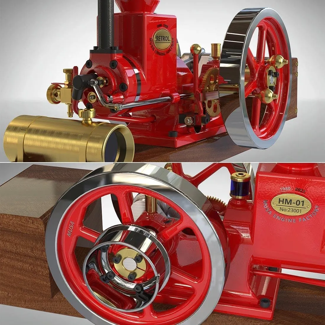 Retrol Engine Model That Works, HM-01 7cc Engine 4-Stroke Horizontal Hit and Miss Internal Combustion Engine Model, Physical Educational Toy Gift for Adults (KIT Version)