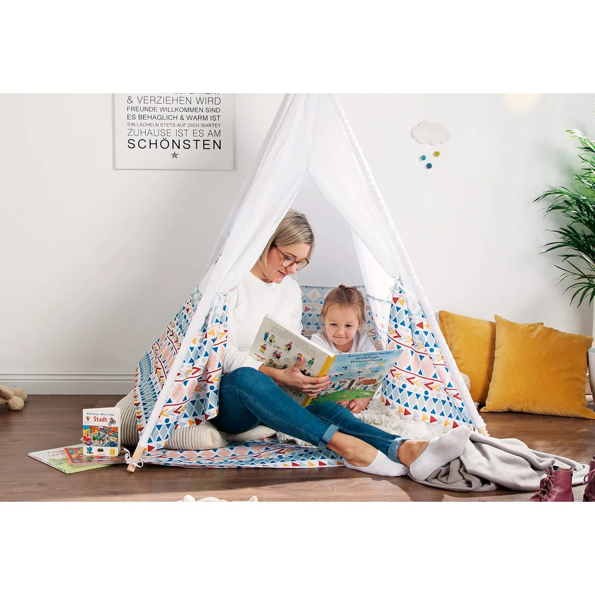 Rootz Kids Tipi Naira Tent - Indoor Playhouse - Children's Teepee - With Window - Polyester & Wood - 120cm x 120cm x 155cm