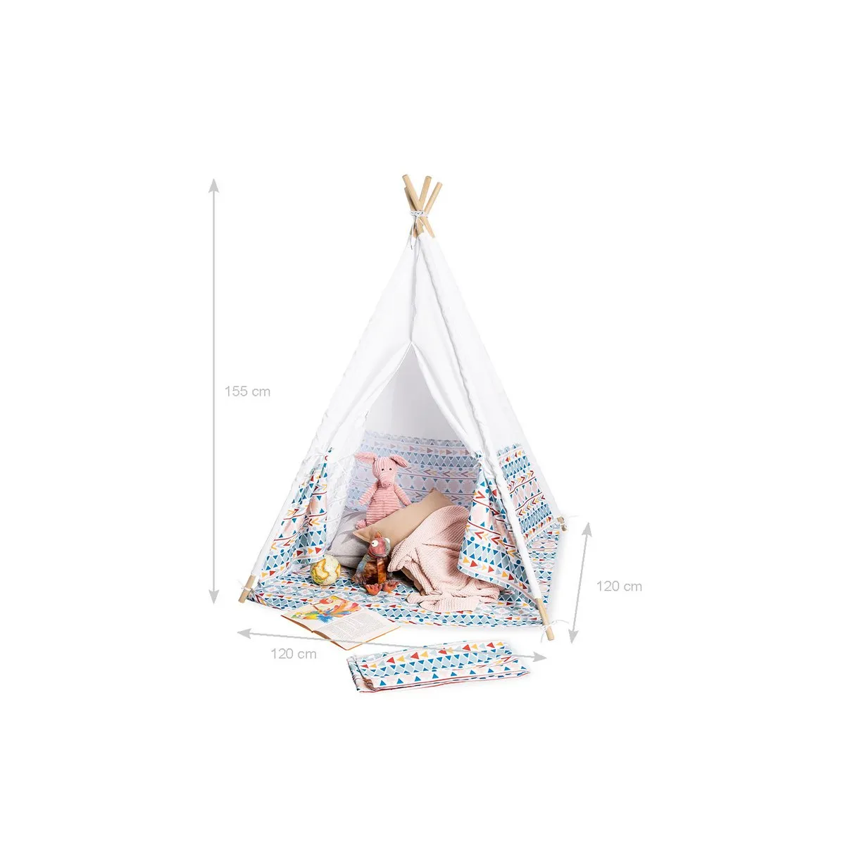 Rootz Kids Tipi Naira Tent - Indoor Playhouse - Children's Teepee - With Window - Polyester & Wood - 120cm x 120cm x 155cm