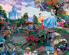 RoseArt Disney Dreams Thomas Kinkade Deluxe Paint by Number Art Painting Kits - Cinderella Wishes Upon a Dream Scene- DIY Paint by Number Art 20" x 16" Horizontal Canvas with Wooden Display Hanger