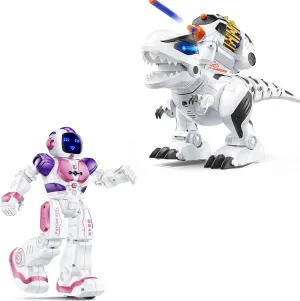 Ruko 6088 Pink Programmable Robot and 8809 Remote Control Dinosaur, Present for 4 5 6 7 8 9 Years Old Kids Boys and Girls