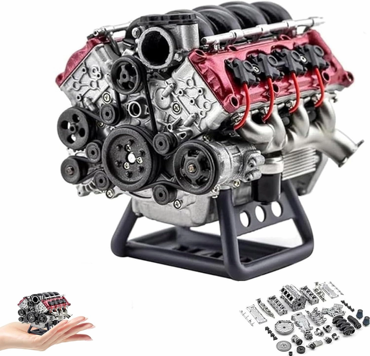 Runnable Mini V8 Engine Kit, Model Engine Kit for Adults, Compatible with AX90104, SCX10, VS4-10 Pro/Ultra Model Cars