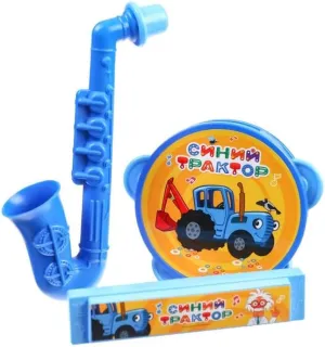 Russian Cartoon Blue Tractor Themed Musical Instrument Set - 3 Piece Collection