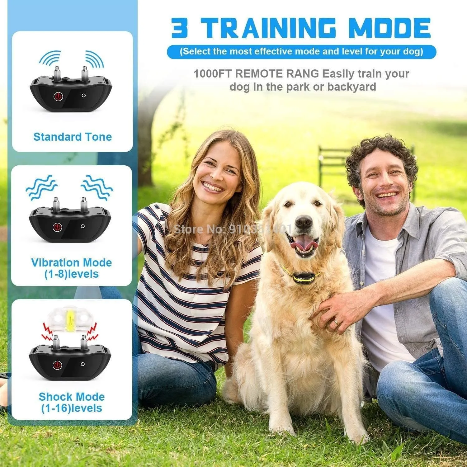 Rynx | Dogreat Electric Dog Training Collar Shock Pet Remote Control Waterproof Rechargeable for All Sizes Vibration Bark Stop Collars