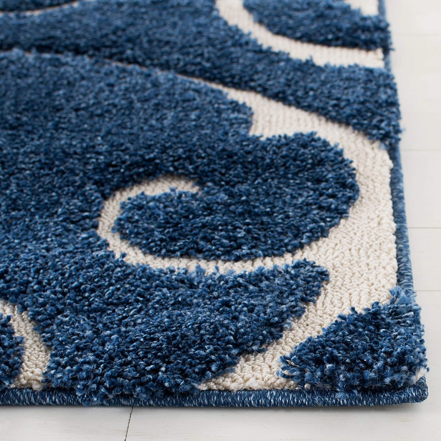 SAFAVIEH Florida Shag Collection Area Rug - 8' x 10', Dark Blue & Cream, Scroll Design, Non-Shedding & Easy Care, 1.2-inch Thick Ideal for High Traffic Areas in Living Room, Bedroom (SG455-6511)