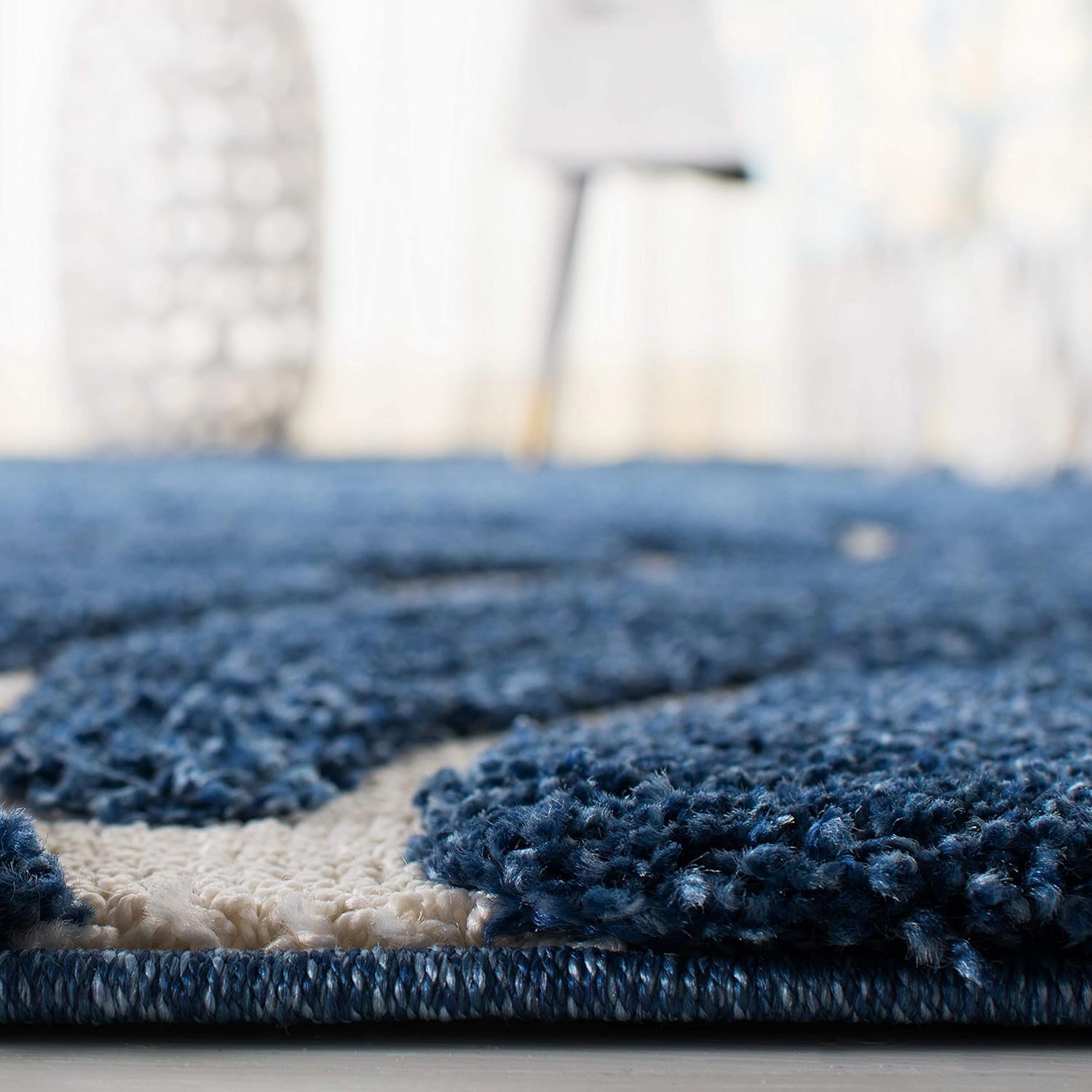SAFAVIEH Florida Shag Collection Area Rug - 8' x 10', Dark Blue & Cream, Scroll Design, Non-Shedding & Easy Care, 1.2-inch Thick Ideal for High Traffic Areas in Living Room, Bedroom (SG455-6511)
