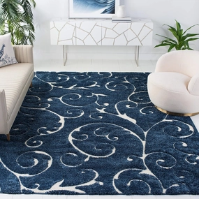 SAFAVIEH Florida Shag Collection Area Rug - 8' x 10', Dark Blue & Cream, Scroll Design, Non-Shedding & Easy Care, 1.2-inch Thick Ideal for High Traffic Areas in Living Room, Bedroom (SG455-6511)