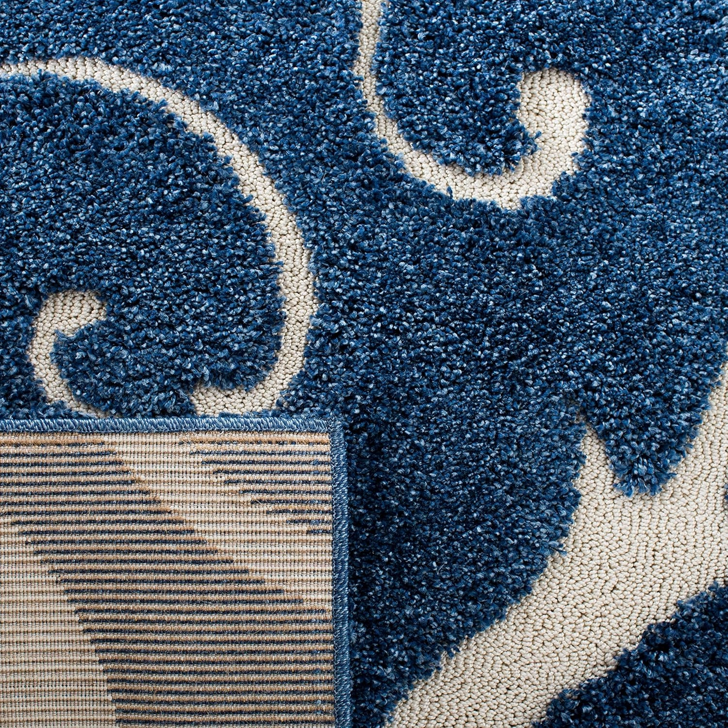 SAFAVIEH Florida Shag Collection Area Rug - 8' x 10', Dark Blue & Cream, Scroll Design, Non-Shedding & Easy Care, 1.2-inch Thick Ideal for High Traffic Areas in Living Room, Bedroom (SG455-6511)