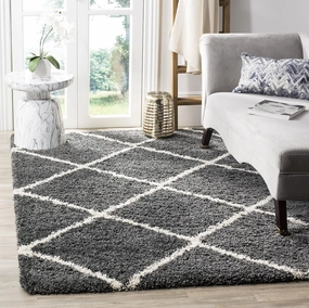 SAFAVIEH Hudson Shag Collection Area Rug - 9' x 12', Dark Grey & Ivory, Modern Trellis Design, Non-Shedding & Easy Care, 2-inch Thick Ideal for High Traffic Areas in Living Room, Bedroom (SGH281G)