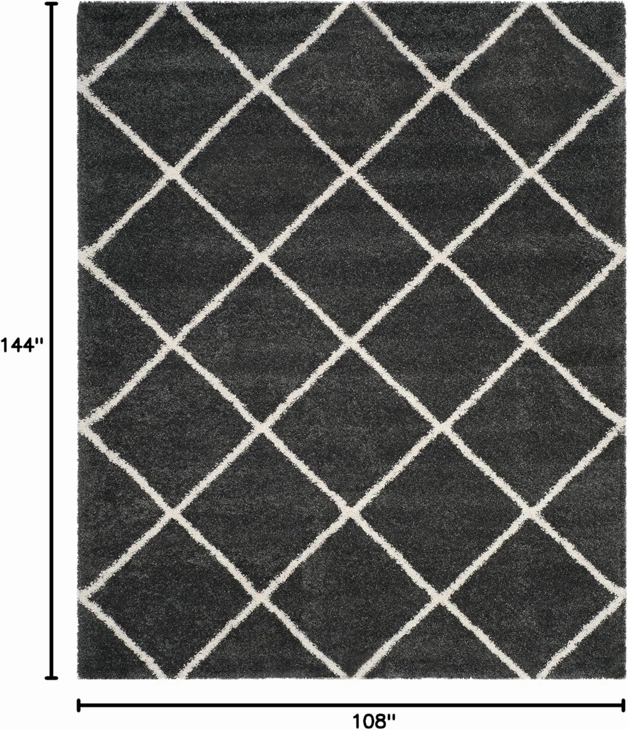 SAFAVIEH Hudson Shag Collection Area Rug - 9' x 12', Dark Grey & Ivory, Modern Trellis Design, Non-Shedding & Easy Care, 2-inch Thick Ideal for High Traffic Areas in Living Room, Bedroom (SGH281G)