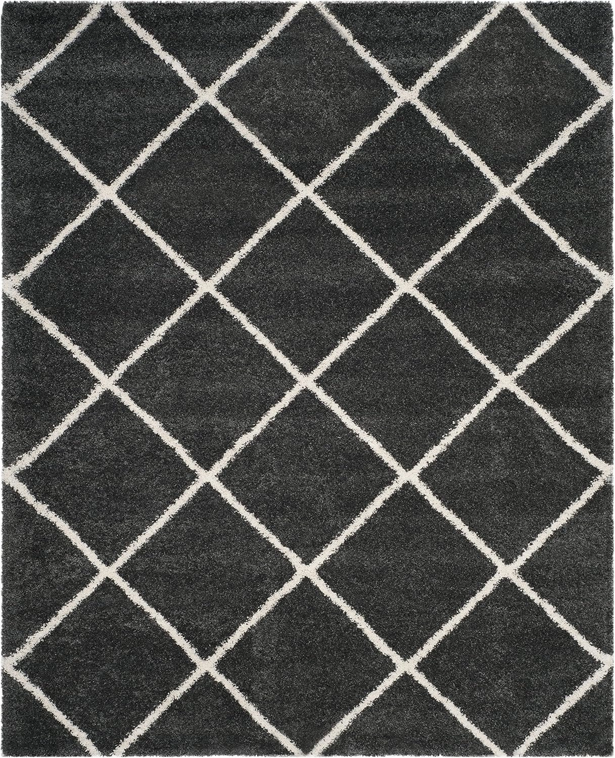 SAFAVIEH Hudson Shag Collection Area Rug - 9' x 12', Dark Grey & Ivory, Modern Trellis Design, Non-Shedding & Easy Care, 2-inch Thick Ideal for High Traffic Areas in Living Room, Bedroom (SGH281G)